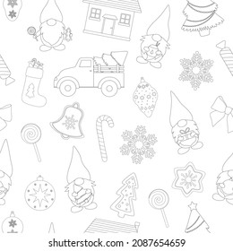 Seamless pattern Christmas Gnomes coloring vector illustration