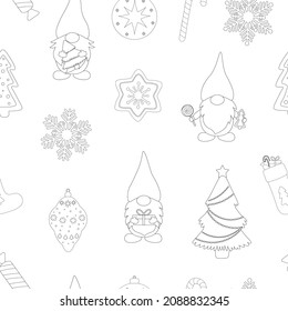 Seamless pattern Christmas Gnomes coloring vector illustration	