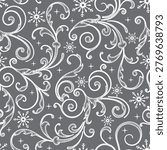 Seamless Pattern of Christmas Gray and White Swirl with Snowflakes- Christmas Swirl Vector design 