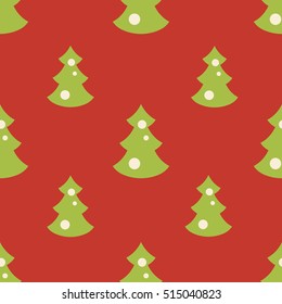Seamless pattern with christmas green trees red backgrond