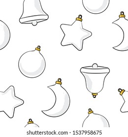 Seamless pattern with christmas hand drawn toy on white. Winter, merry christmas background. Wrapping paper, cover