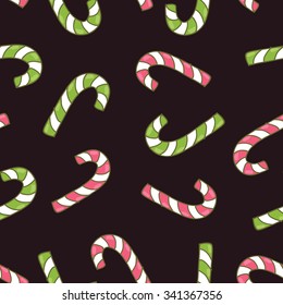 Seamless pattern with Christmas hand drawn  green and red candies. Vector cute background perfect for christmas textile or paper