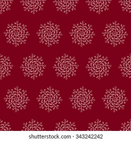 Seamless pattern with christmas hand-drawn decorative elements in vector. Fancy snowflake pattern.