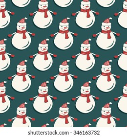 Seamless pattern with christmas hand-drawn decorative elements in vector. Fancy snowmen. 