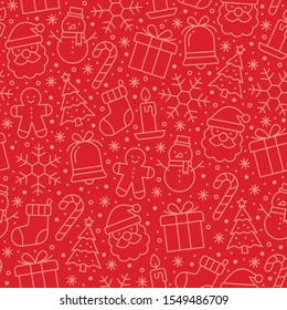 Seamless pattern Christmas happy celebrations background, Simple outline flat design for decorative or gift wrapping paper, Vector illustration