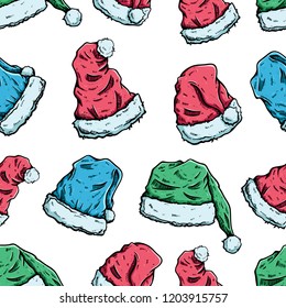 seamless pattern of christmas hat with colored hand drawn style