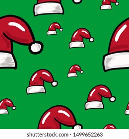 Seamless pattern with Christmas hats. Red Santa cap for textile print or wrapping paper.