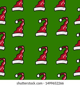 Seamless pattern with Christmas hats. Red Santa cap for textile print or wrapping paper.