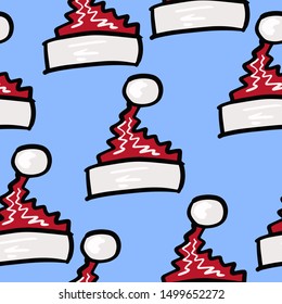 Seamless pattern with Christmas hats. Red Santa cap for textile print or wrapping paper.
