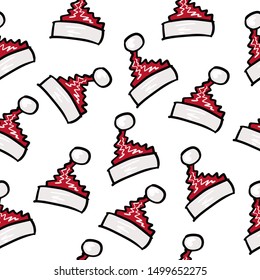 Seamless pattern with Christmas hats. Red Santa cap for textile print or wrapping paper.