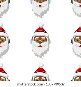 Seamless pattern for Christmas with hipster black Santa Claus. Vector Illustration on transparent background