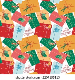 Seamless pattern with Christmas holiday boxes. Background for Christmas design. Print for wrapping paper, fabric and any designs.