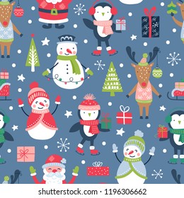 Seamless pattern for Christmas holiday. Childish background for fabric, wrapping paper, textile, wallpaper and apparel. Vector Illustration