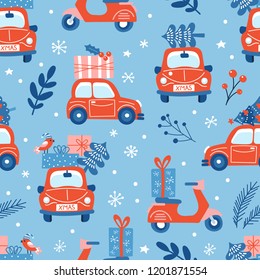 Seamless pattern for Christmas holiday. Childish background for fabric, wrapping paper, textile, wallpaper and apparel. Vector Illustration