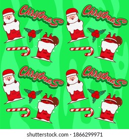 Seamless pattern for Christmas holiday with Cute Santa Claus Stuck in Chimney.Flat Cartoon Style Suitable for Background, fabric, wrapping paper, textile, wallpaper and apparel.