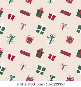Seamless pattern for Christmas holiday with cute gift boxes. perfect background for fabric, wrapping paper, textile, wallpaper and apparel.