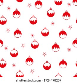 Seamless pattern with Christmas holiday decoration.Vector illustration  with red stars and Christmas balls