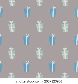 Patrón sin inconvenientes de cajas de regalo para Navidad. Papel de ajuste para los antecedentes de cumpleaños. Sótano infantil para tela, envoltura, textil, papel pintado, rayado. Ilustración de dibujos animados.