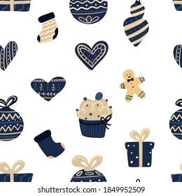 Patrón sin foco para las vacaciones de Navidad. Fondo estirado a mano para tela, papel envolvente, textil, papel pintado y ropa. Ilustración vectorial