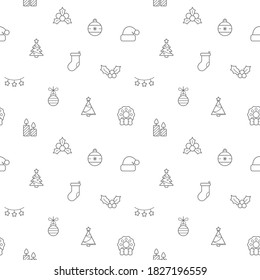 Seamless pattern with Christmas and holiday icon on white background. Included the icons as decoration, x-mas, winter, celebration, tree, ornament, Santa Claus, snow And Other Elements.
