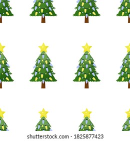 Seamless pattern for Christmas holiday with Christmas tree. Childish background. Vector Illustration on transparent background