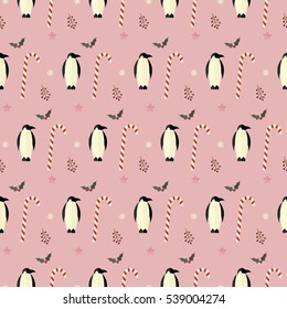 seamless pattern christmas holidays penguin star snowflake leaf berry vector background wallpaper textiles