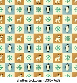 seamless pattern christmas holidays reindeer penguin snowflake vector background wallpaper textile mosaic