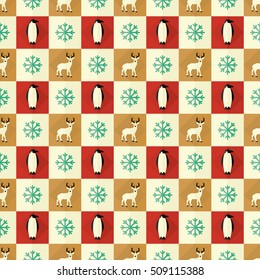 seamless pattern christmas holidays reindeer penguin snowflake vector background wallpaper textile mosaic