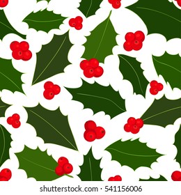 Seamless pattern. Christmas holly berries on white background. Vector illustration