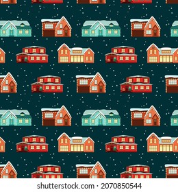 Seamless pattern with Christmas houses. 
