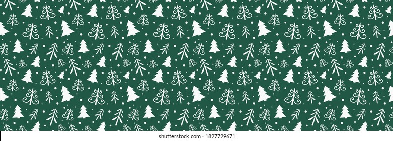 Seamless pattern with Christmas icons. Abstract trees. Vector