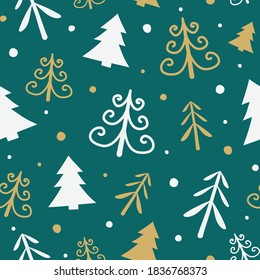 Seamless pattern with Christmas icons. Abstract trees. Vector