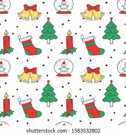Seamless pattern christmas icons in doodle sketch style. Vector illustration. 
