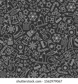 Seamless pattern with Christmas icons on black background