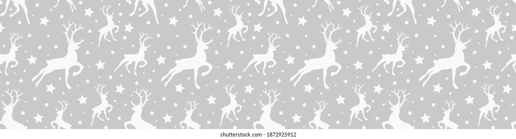 Seamless pattern with Christmas icons. Reindeers and stars. Vector