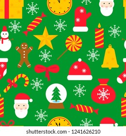 Seamless pattern with Christmas icons. Vector illustration in flat design