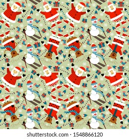 seamless pattern and christmas icons for the wrapped paper fpr the new year. santaclaus and snowman icon for 2020 yaer