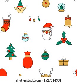 Seamless pattern of Christmas illustrations. Vector cartoon background.