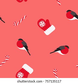 Seamless pattern of christmas item with pink background. Perfect for christmas fabric and paper, greeting card. Merry Christmas and New Year background.