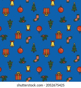 Seamless pattern with Christmas items. Cute vector background in flat style.