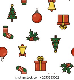 Seamless pattern with Christmas items. Cute vector background in flat style.