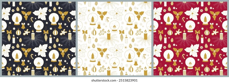 Padrão contínuo com itens de Natal, fundo de férias para embalagem e presentes, conjunto.