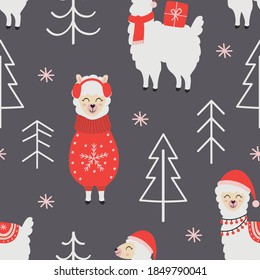 seamless pattern with Christmas Llama