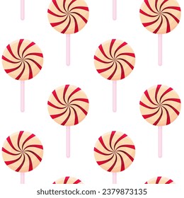 seamless pattern of Christmas mints. Vector Red and white lollipops. Sweet candies