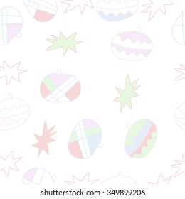 Seamless pattern  of Christmas motif, doodles, hole, spots,balls, stars. Hand drawn.