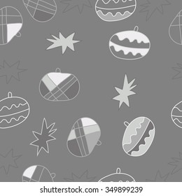 Seamless pattern  of Christmas motif, doodles, hole, spots,balls, stars. Hand drawn.