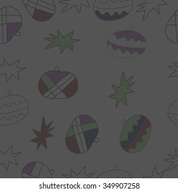 Seamless pattern  of Christmas motif, doodles, hole, spots,balls, stars. Hand drawn.