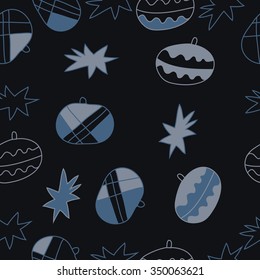 Seamless pattern  of Christmas motif, doodles, hole, spots,balls, stars. Hand drawn.
