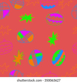 Seamless pattern  of Christmas motif, doodles, hole, spots,balls, stars. Hand drawn.