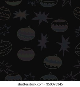 Seamless pattern  of Christmas motif, doodles, hole, spots,balls, stars. Hand drawn.